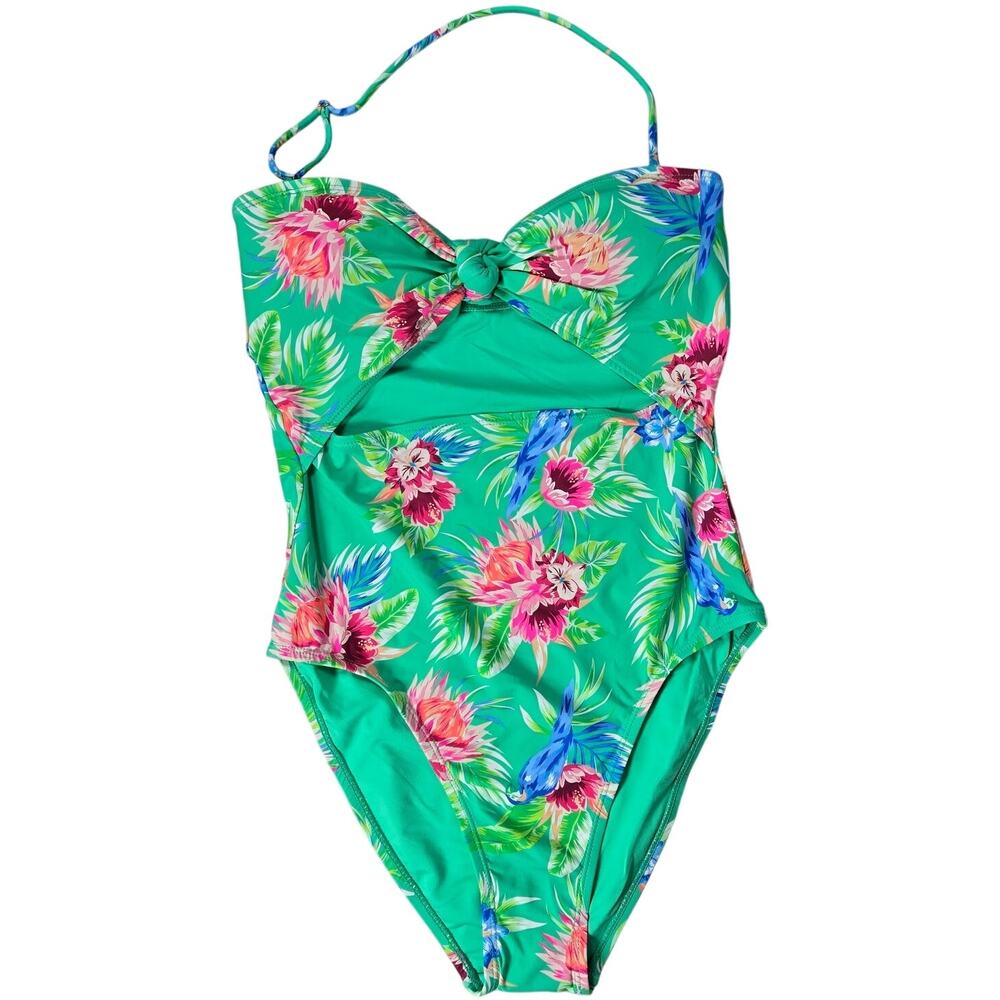 BCBG Generation Green Floral Parrot One Piece Swimsuit Women's Size S